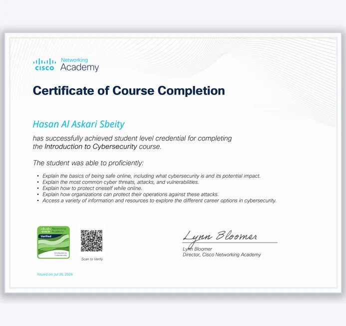 Introduction to Cybersecurity certificate
