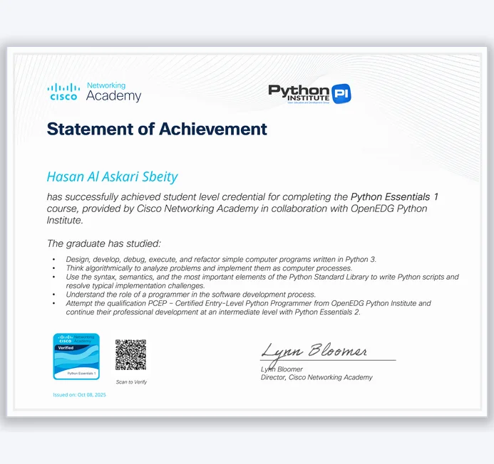 Python Essentials 1 certificate