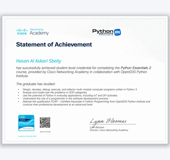 Python Essentials 2 certificate