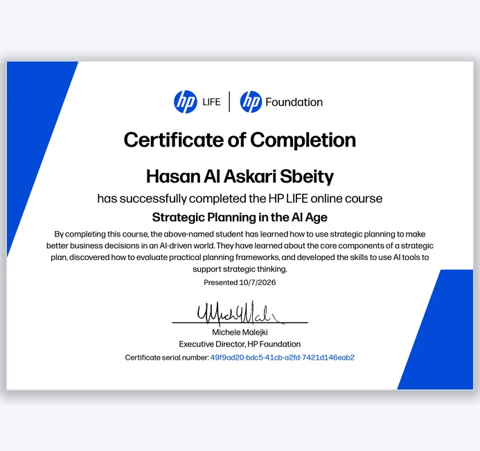 Strategic Planning in the AI Age certificate