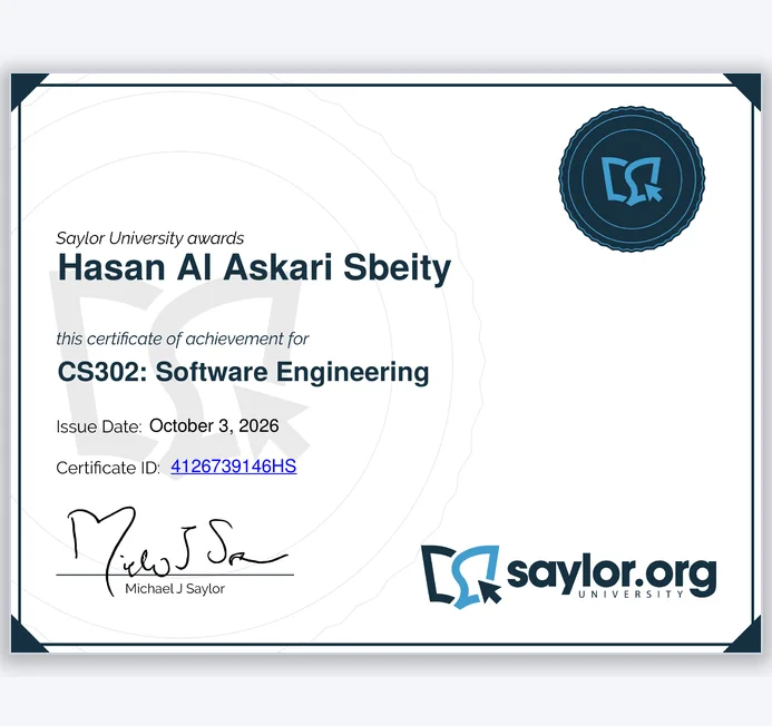 CS302: Software Engineering certificate